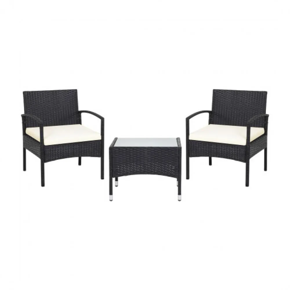 3 Pieces Patio Wicker Rattan Furniture Set with Cushion for Lawn Backyard-Red
