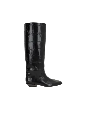 Bettina Crocodile Embossed Leather Boots