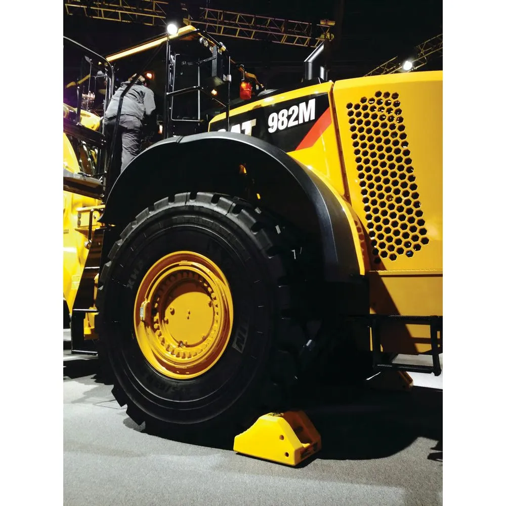 Heavy Duty Wheel Chocks - 105" Max Tire Diameter - 275 Tons Capacity - Safety Yellow Polyurethane