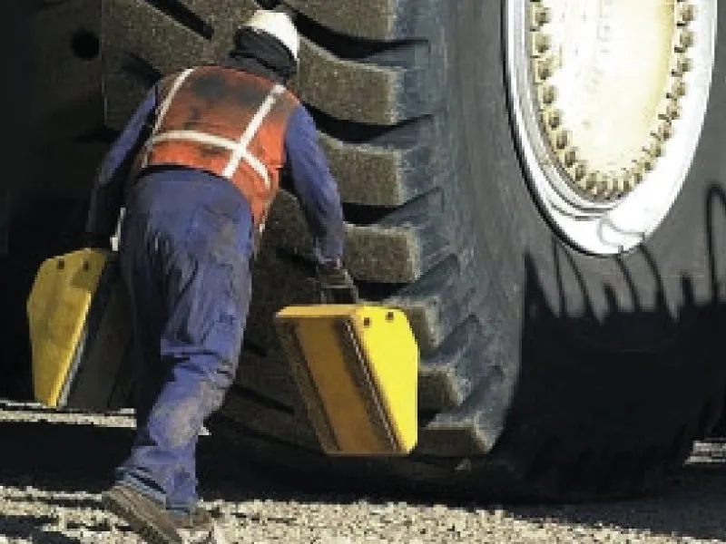 Heavy Duty Wheel Chocks - 65" Max Tire Diameter - Safety Yellow Polyurethane