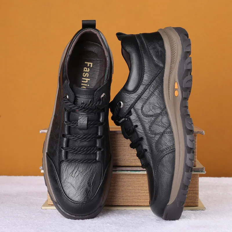 High top leather shoes anti slip men's snow boots