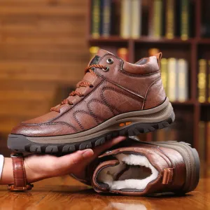 High top leather shoes anti slip men's snow boots