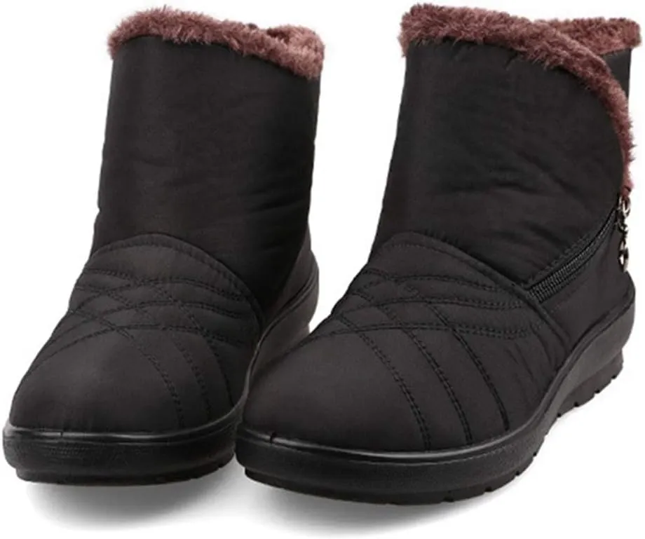 MIOKE Women's Waterproof Snow Ankle Boots Winter Fur Warm Zipper Anti-slip Outdoor Rain Snow Short Booties