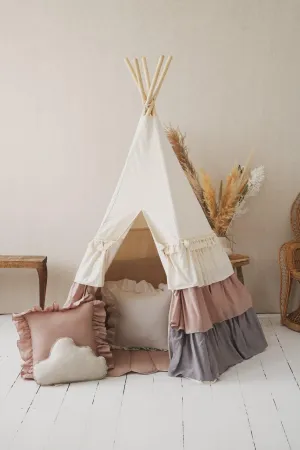 Powder Frills Teepee Tent with Frills and "Powder Pink" Shell Mat Set