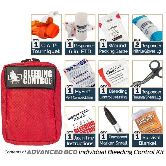 Public Access Bleeding Control Station - 8-PACK Nylon Pouch - Metal Semi-Recessed Cabinet